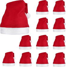 12 Pack Santa Red Hat Short Plush with White Cuffs Non-Woven Fabric Christmas Ha