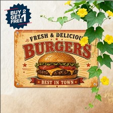 Fresh Burger Fries Fast Food Cafe Decor Metal Tin Sign 8x12