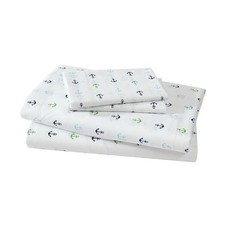 Coastal Print Microfiber Sheet Set, Soft, Comfy, 12" Deep King Anchors Blue