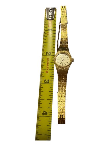 Vintage Dainty Pulsar Gold Tone Watch Quartz Safety Chain Bezel MCM Untested - Afbeelding 8 van 16