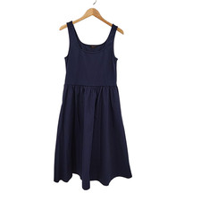 Quince Women Cotton Mixed Media Tank Dress Navy Basic Sleeveless L