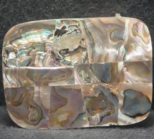 XH05163 COOL VINTAGE 1970s  ABALONE PANELS ARTWORK  UNISEX FASHION BELT BUCKLE