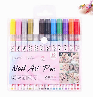 12-Color Glitter Nail Art Pen Set, Water-Based Non-Toxic Quick Dry