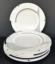 Christopher Stuart Angles Dinner Plates 10 1/2” Set Of 7 Geometric Black & White