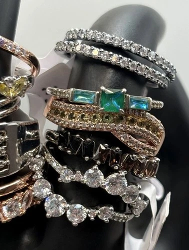 Lot Of Bomb Party Rings Cocktail Statement Crystal Silver / Rose / Gold Tone image 5