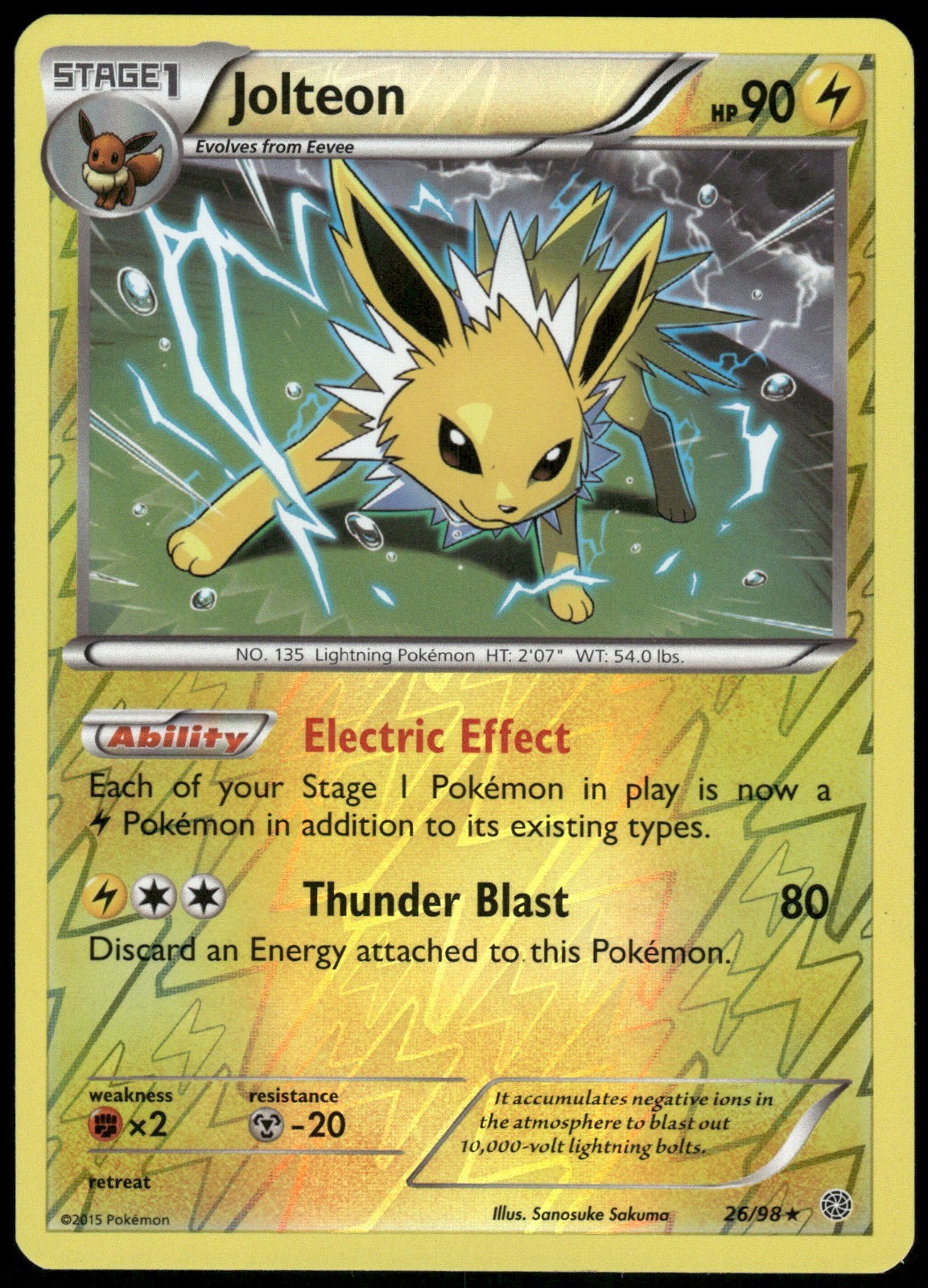 Pokemon Jolteon Holo Rare XY - Ancient Origins 26/98 MP Reverse Holo