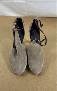 Calvin Klein Cherilyn Grey Suede Burgundy Ankle Strap Pumps Heels Women's Size 7