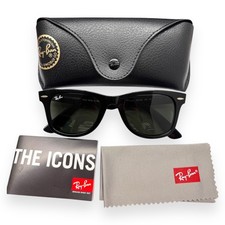 Ray-Ban Wayfarer Sunglasses RB 2140 901 Polished Black Green Glass 50mm w/case