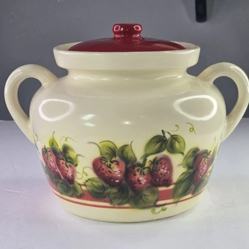 Rare McCoy Pottery #342 Bean Pot Strawberries Stoneware  Ovenproof Vintage