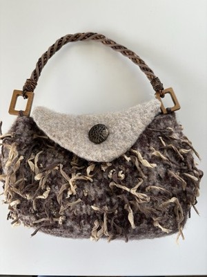 Hand Knitted Textured Wool Hand Bag with Button Closure