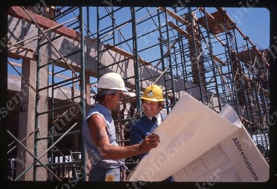 SL19 Original slide 1970 s  Omaha  Hi Rise Construction Crew workers 980a