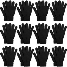 12 Pairs Winter Knitted Magic Gloves Stretchy Full Fingers Gloves Large Black
