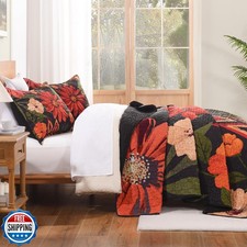 Andency Floral Boho Queen Quilt Bedding Set Black, 3 Pieces Farmhouse Flower ...
