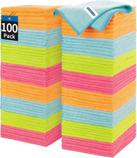 100 Pack Microfiber Cleaning Cloths 12x12 Lint Free Reusable Shop Towels