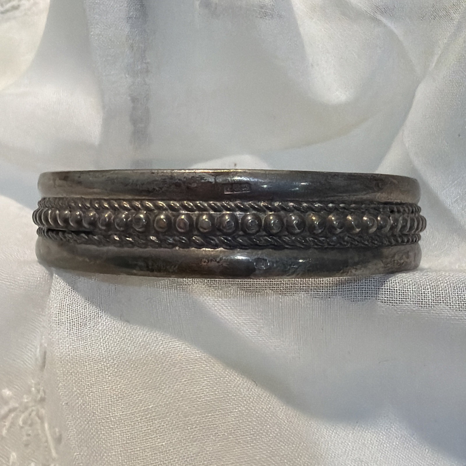 Vintage Solid Sterling Silver Cuff With Stamp Wor… - image 1