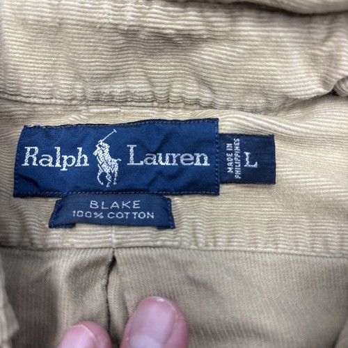 Vintage Ralph Lauren Mens L Tan Corduroy Button Down Shirt Blake Y2K - Picture 3 of 8