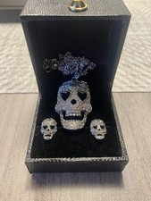 Skull CZ Necklace and Earrings in Sterling Silver 