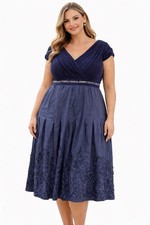 Adrianna Papell Petite Matte Jersey &Taffeta Dress Size 22W Fit &Flare Navy...