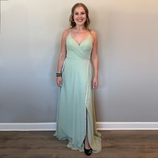 Azazie Davis Dusty Sage Chiffon A-Line V-Neck Bridesmaids Dress Size 8 