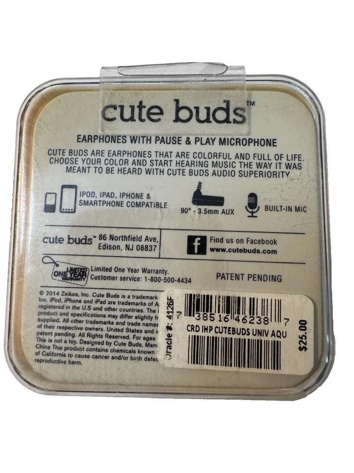 iHip Cute Buds Wired Earbuds w/ Built-in Microphone + Pause & Play - Aqua Blue - Image 2 of 2