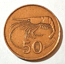 1981 Iceland 50 aurar Coin Shrimp Dreki the Dragon Animal Wildlife Europe