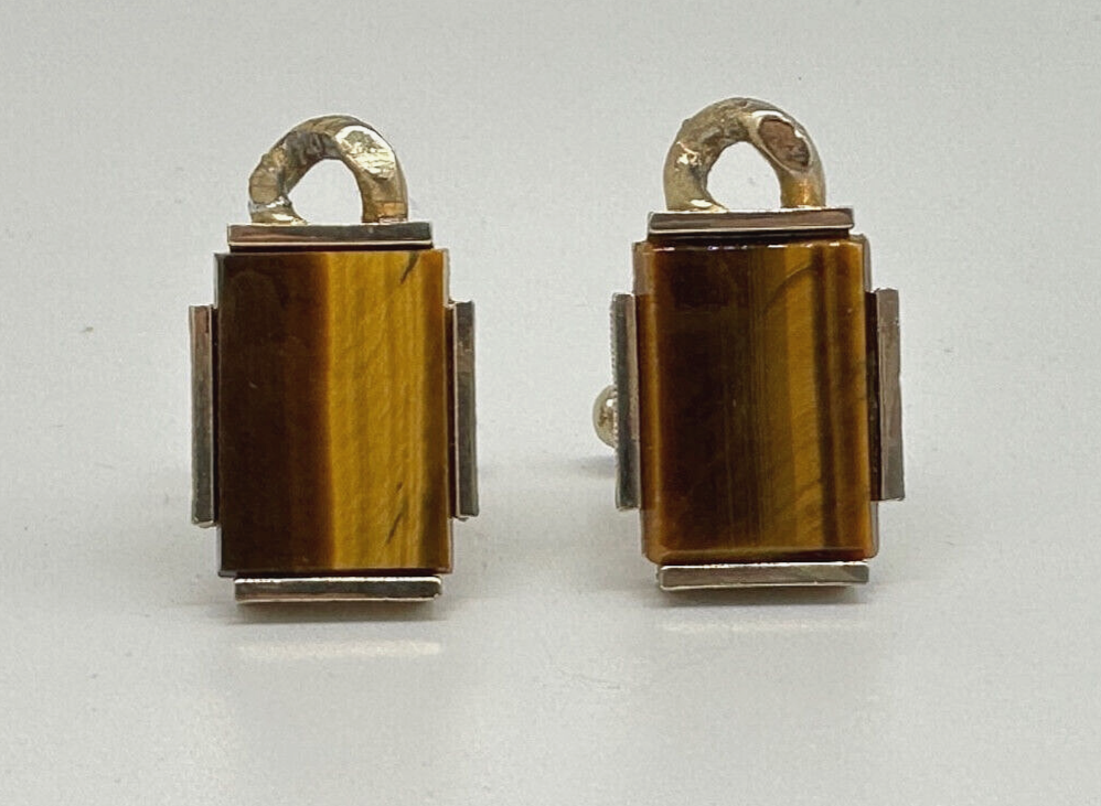 Mens Vintage Tigers Eye Gold Whaleback Cufflinks Signed "S" eBay
