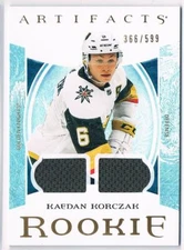 2022-23 UPPER DECK ARTIFACTS DUAL MATERIAL GOLD KAEDAN KORCZAK 366/599 VEGAS