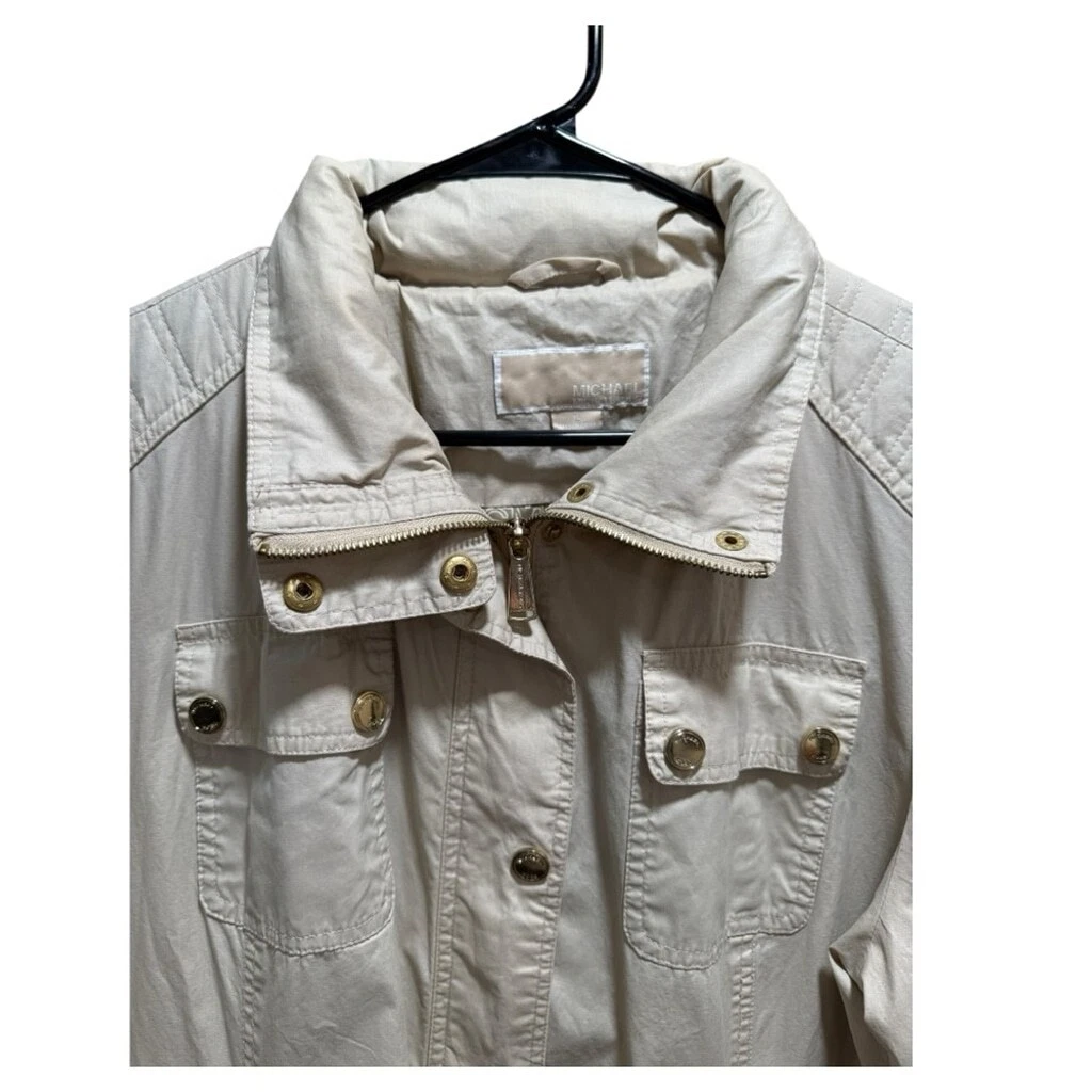 Giacca utility Michael Kors taglia XL panna con scollo a colletto e cappuccio nascosto