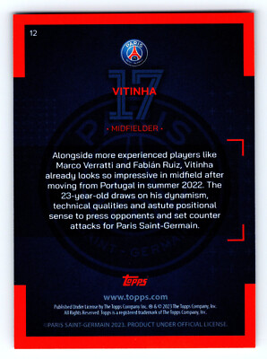 2022-23 TOPPS PARIS Saint-Germain Vitinha 9/99 Limitierte Auflage EUR