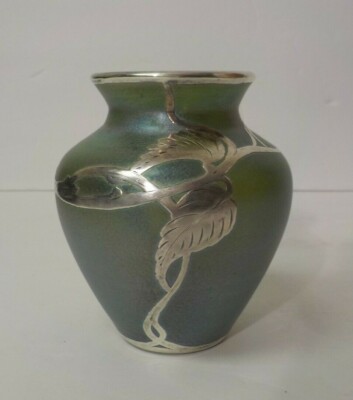 Loetz Art Glass 3.5'' Cabinet Vase, Sterling Silver Overlay, c. 1885-1900 