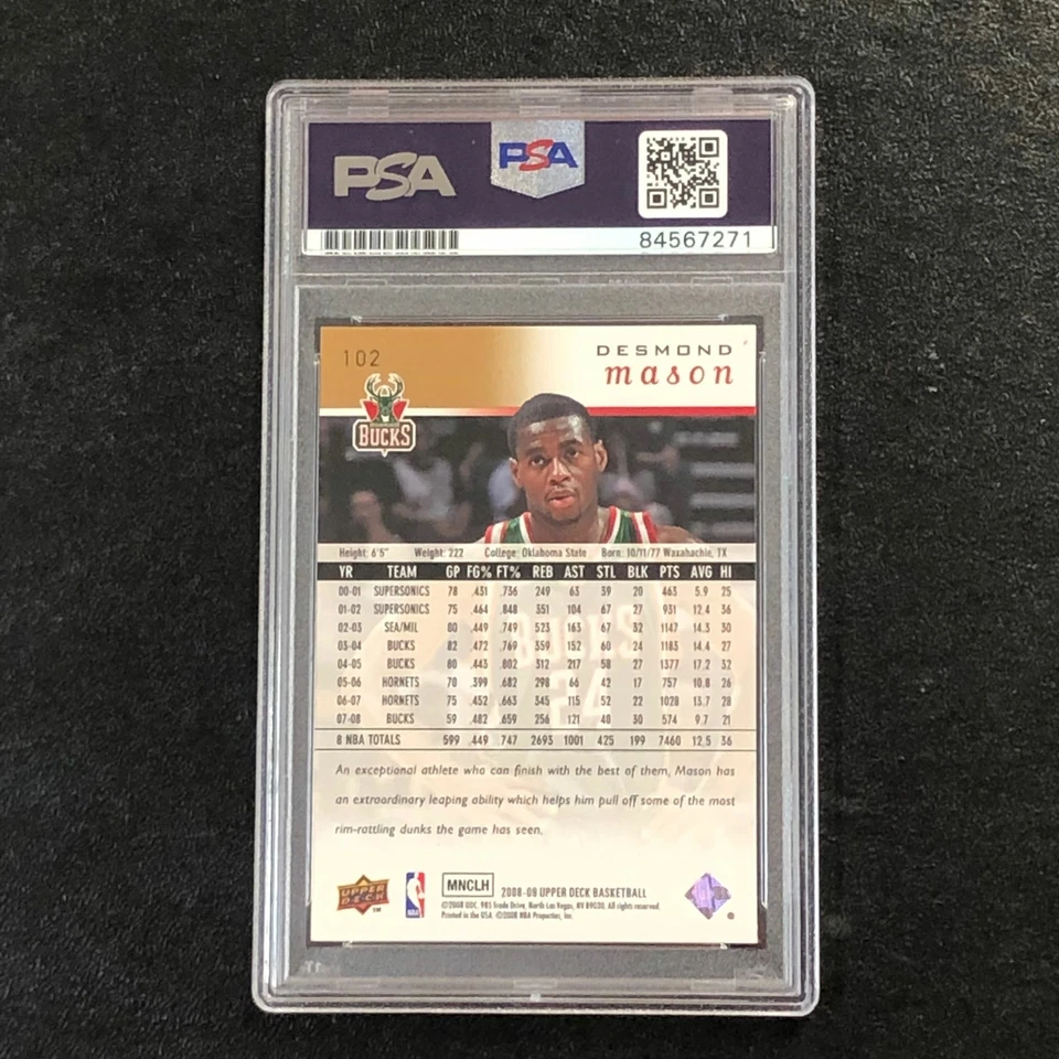 2008-09 Upper Deck #102 Desmond Mason Signed Card Auto 10 PSA/DNA Slabbed Bucks - Image 2 of 2