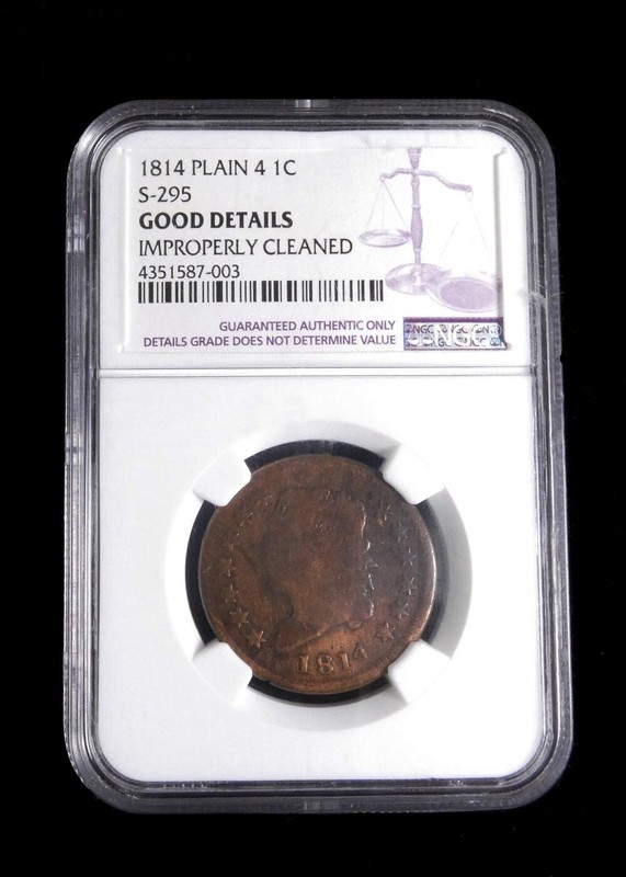 1814 Plain 4 Classic Head Large Cent S-295. NGC Certified Good Details. #3789