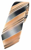 Schmale Tigertie Designer Krawatte Lachs Orange Silber Anthrazit Grau Gestreift