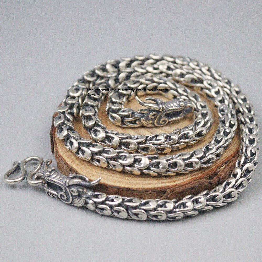 Pure S925 Sterling Silver Necklace 7mm Heavy Dragon Phoenix Tail