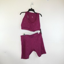 Cali Sport Bra  Bike Shorts Women 2X Pink Activewear Tonal Pattern 2-Piece NWT