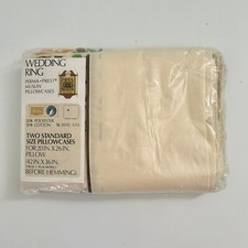 Vintage Sears Perma Prest Muslin 2 Standard Pillowcases NOS Wedding Ring 1970s