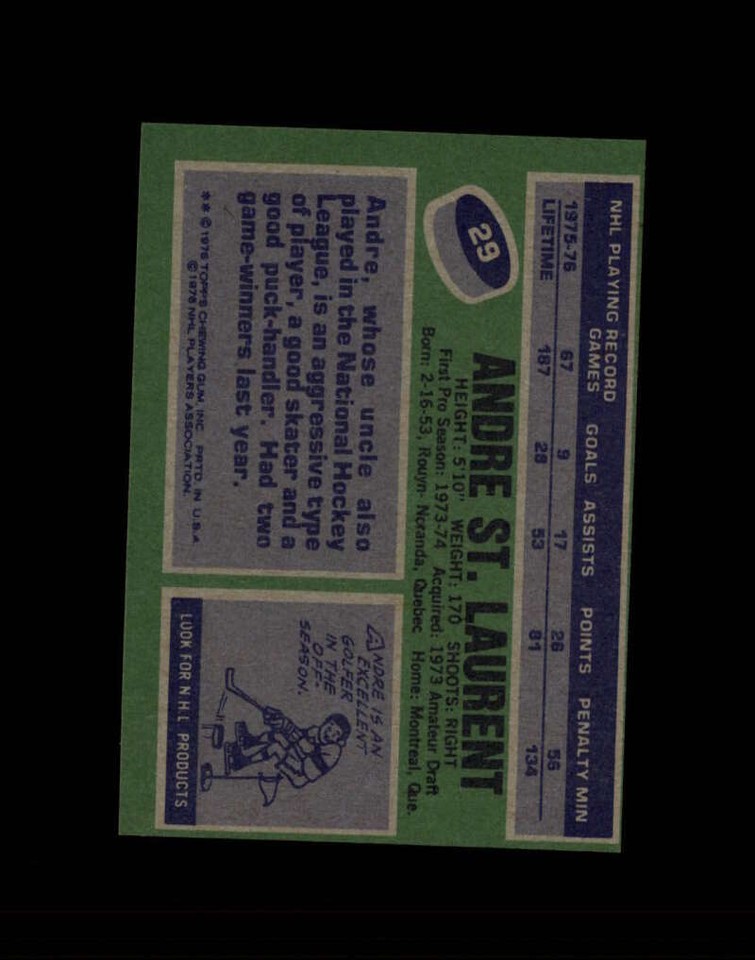 1976 Topps Hockey #029 Andre St.Laurent STARX 7 NM CS75629 | eBay