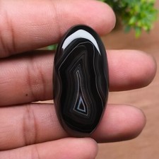 Natural Black Banded Agate Loose Gemstone Oval Smooth Cabochon For Make Jewelry