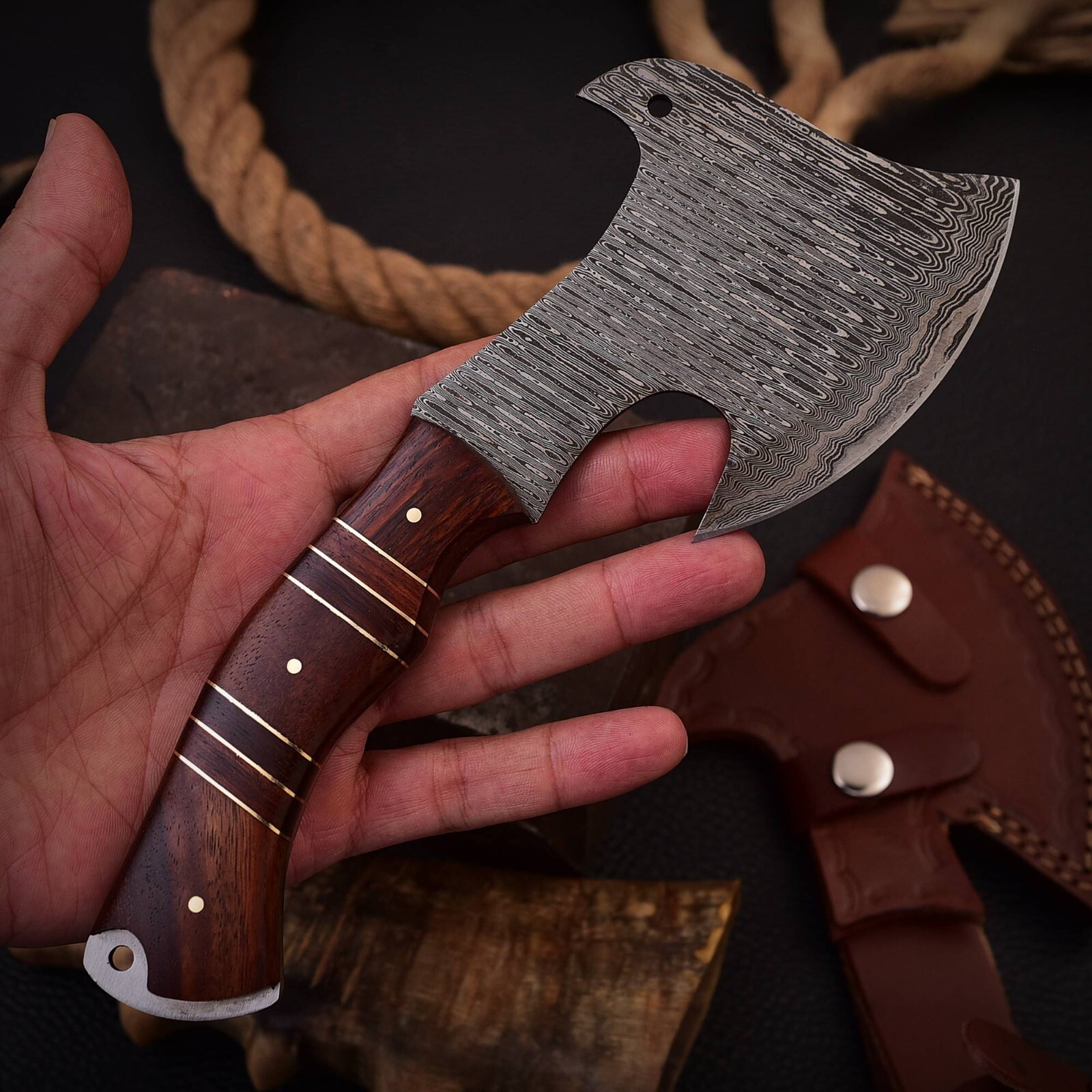 Small Hand Ax Handmade Damascus Steel small Mini Axe Camping Gardening Collectible ...