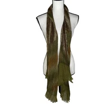 Cejon Olive Tones Boho Rectangle Scarf Shawl Fall Colors w/ Fringe; 68”x38”