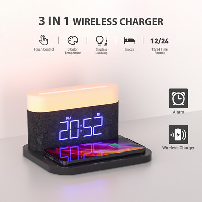15W Wireless Charger with Digital Alarm Clock,Desktop Table Lamp