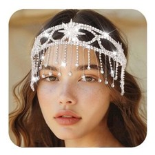 Rhinestone Star Wedding Tiara Silver Crystal Bridal Headband Prom Headpiece f...