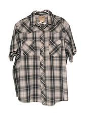 Vintage Wrangler Pearl Snap Shirt Men s Sz 2XL. Short Sleeve, Gray White Plaid