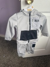 Athletic Works 2T Gray Black Hooded Fleece Jacket & Pants Set Grid Outfit