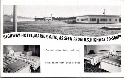 Highway Hotel Marion Ohio OH US Highway 30-South Postcard