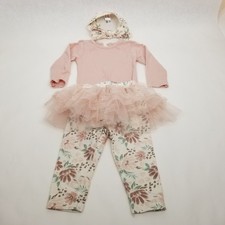 Baby Girl Outfit Baby Gear Flower Pant Romper Headband and tutu Set 6-9 Months.