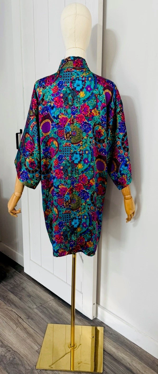 UNDERCOVER Camicia abito kimono vintage anni 90 Victoria’s Secret etichetta oro seta floreale OS