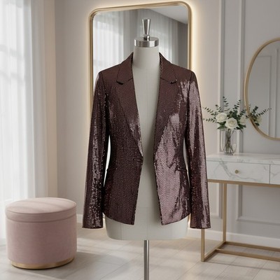 JM Studio Copper Bronze Sequin Long Sleeve Evening Gown Jacket Size M NWT