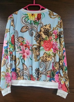 MM München Germany Women s Floral Leopard Print Sweatshirt Blue Pullover Top
