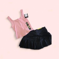 Athletic Works Girls Pink Tank Black Skirt Set Cotton Summer Outfit Size S